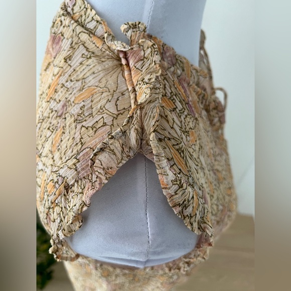 REBECCA TAYLOR Sleeveless Lined Pullover Blouse Ruffle Floral Crinkle Metallic - Picture 6 of 16